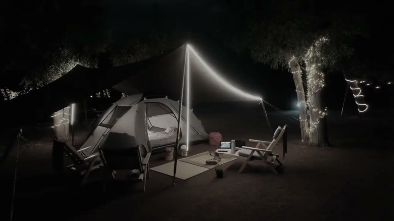 Night camp with festoon lights