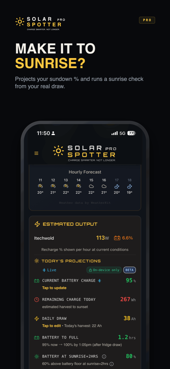 Daily battery tracker projecting your charge to sunset and through to sunrise