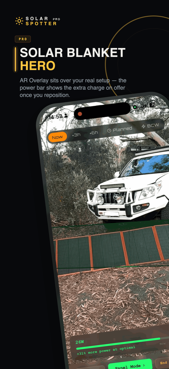 AR overlay showing the optimal panel position for your charging window